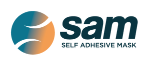 SAM self adhesive mask logo